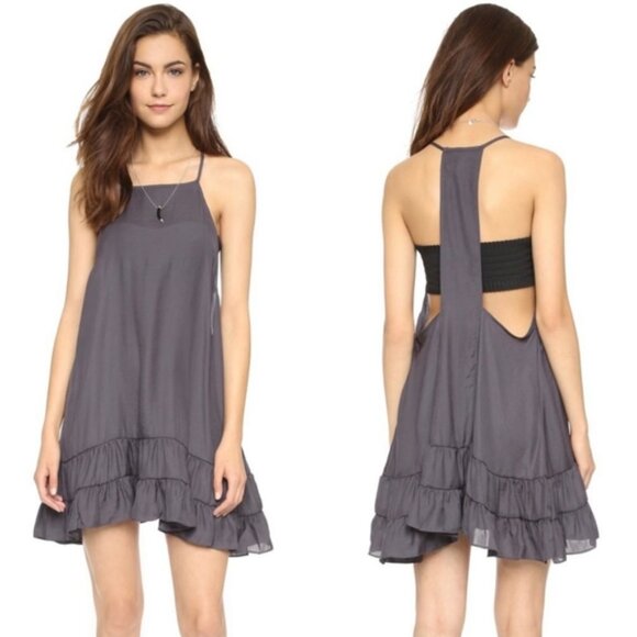 Free People NWT Raven Charcoal slip Dress, size M - Picture 1 of 6